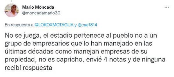 Juego de repechaje Motagua-Vida no se jugará en el estadio Nacional por una deuda con Conapid, asegura Mario Moncada