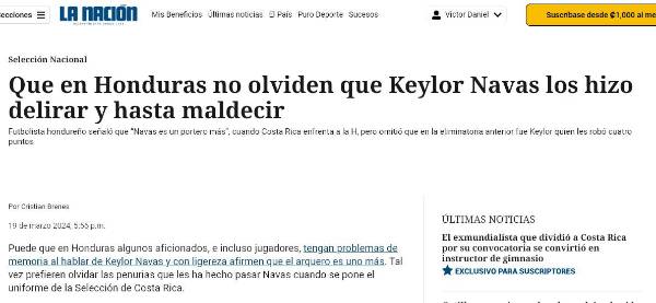 La Nación de Costa Rica y su publicación dirigida a Honduras.