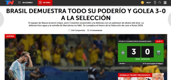 'Catástrofe, humillación', así reacciona la prensa tras goleada de Brasil a Argentina