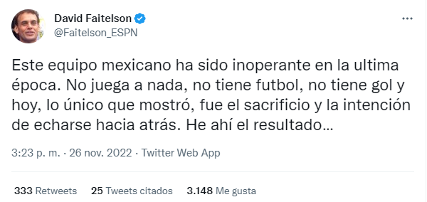 ¡Les dio con todo! Los fulminantes mensajes de David Faitelson por la derrota que sufrió México ante Argentina en el Mundial
