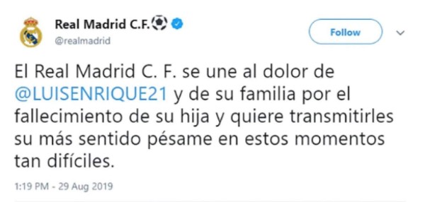 Los mensajes para Luis Enrique tras la muerte de su hija: ''Míster, lo siento en el alma''