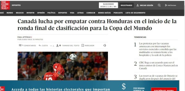 ¡Lamento canadiense! Lo que dice la prensa internacional tras el empate de Honduras ante Canadá en Toronto