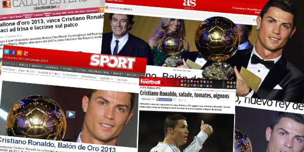 Así publican los medios el Balón de Oro ganado por Cristiano Ronaldo