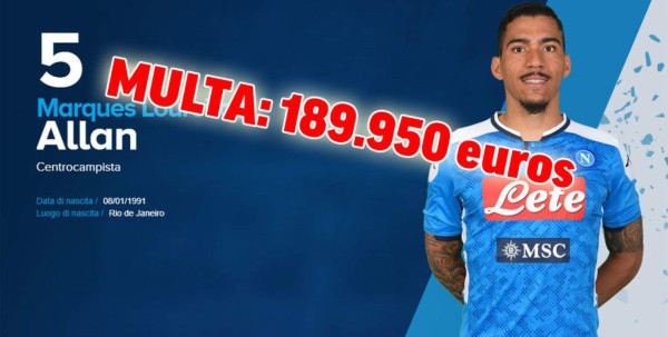 Se filtran las multas a los jugadores del Napoli y Chucky Lozano entre los más afectados