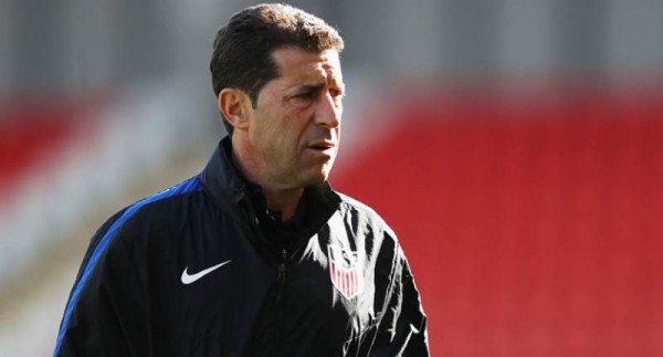 LEIGH, GREATER MANCHESTER - OCTOBER 05: Tab Ramos, Head Coach of USA looks on prior to the Under 20s Four Nations Tournament match between Germany and the United States at Leigh Sports Village Stadium on October 5, 2016 in Leigh, Greater Manchester. (Photo by Mark Robinson/Getty Images)
