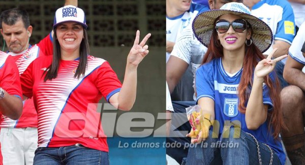 La belleza de Honduras y Costa Rica presentes en el estadio Morazán donde en pocos minutos se disputará el partido por la hexagonal de Concacaf. Fotos DIEZ