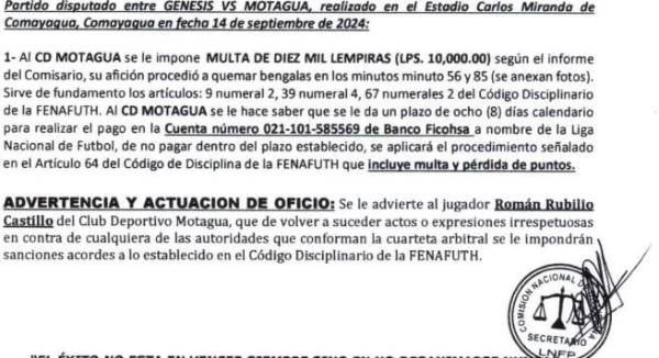 Rubilio Castillo tuvo una discusión con los árbitros y recibió un llamado de atención de la Comisión de Disciplina.