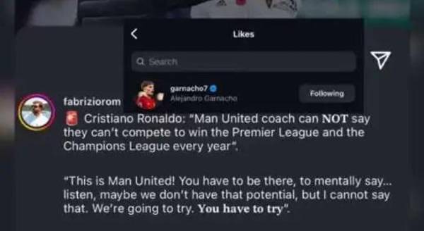 El polémico ‘me gusta’ de Garnacho sobre las declaraciones de Cristiano Ronaldo sobre Ten Hag.