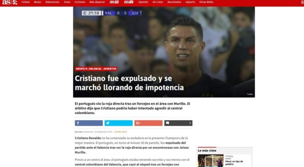 Así destaca prensa internacional expulsión de Cristiano Ronaldo