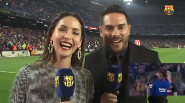 Carmen Villalobos y Sebastián Caicedo reciben en el Camp Nou su mejor regalo de bodas