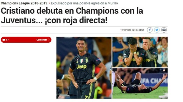 Así destaca prensa internacional expulsión de Cristiano Ronaldo