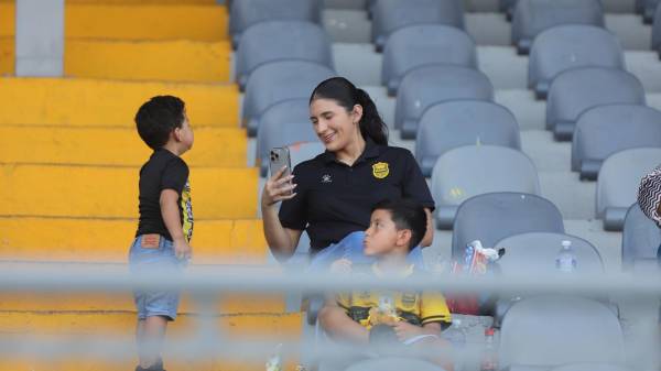 Mamá atiende a sus pequeños aurinegros.