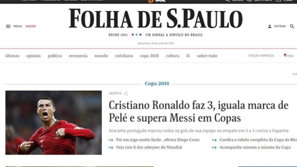 Prensa mundial se rinde a Cristiano Ronaldo tras maravilloso debut en Rusia 2018