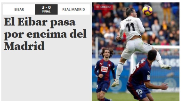 ''Bochorno'', así se come la prensa al Real Madrid tras recibir paliza del Eibar