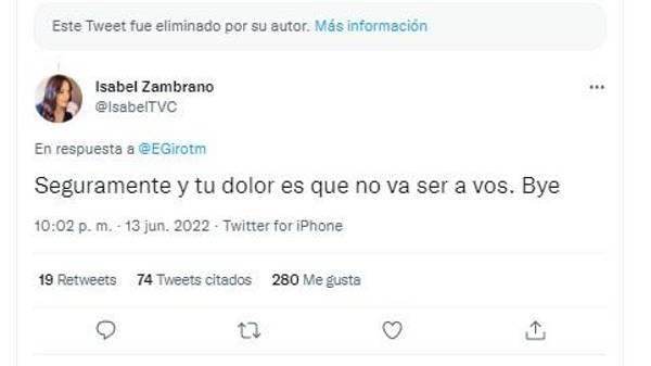 Isabel Zambrano se enfurece tras vulgar comentario de usuario en Twitter que le mencionó a Diego Vázquez