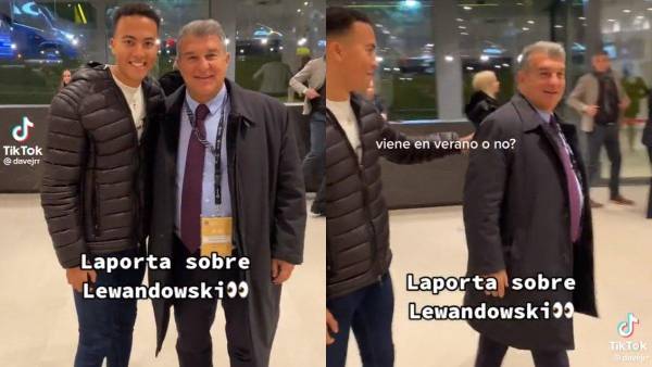 Momento en que Laporta le dijo a unos aficionados del Barcelona que el fichaje de Lewandowski era posible.