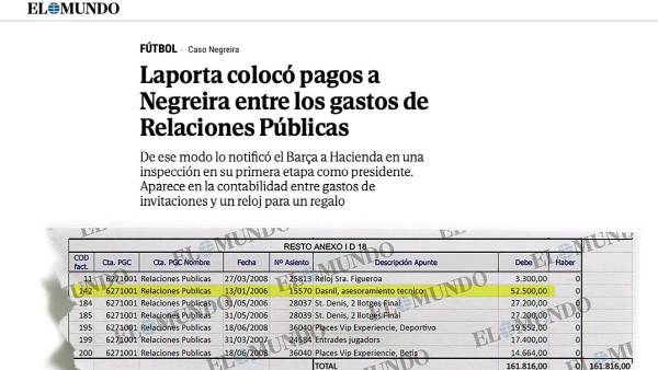Escándalo en Barcelona: ‘El Mundo’ revela que Laporta hizo varios pagos a Negreira como gastos de Relaciones Públicas