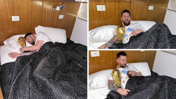 Fotos de Leo Messi con su mate y la amada Copa del Mundo.