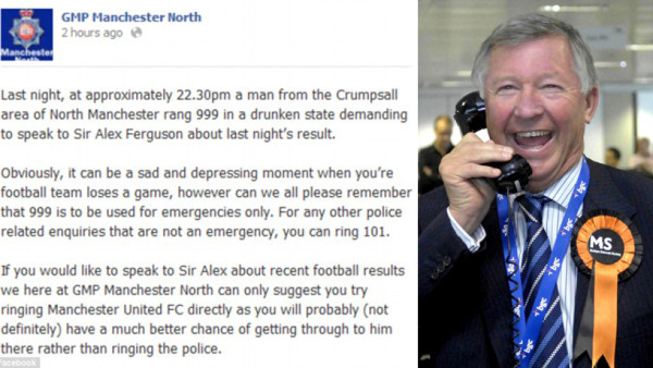 Aficionado ebrio de Manchester United llamó a emergencias para hablar con Ferguson