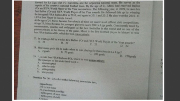 En Indonesia hacen examen referente a ¡Lionel Messi!