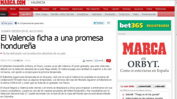 Medios españoles ya hablan de Anthony Lozano