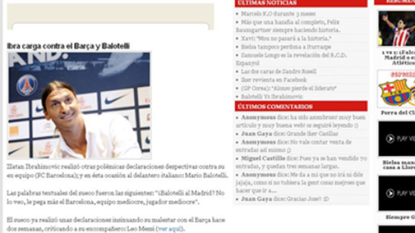 Ibrahimovic llamó 'mediocre' a Balotelli y Barcelona