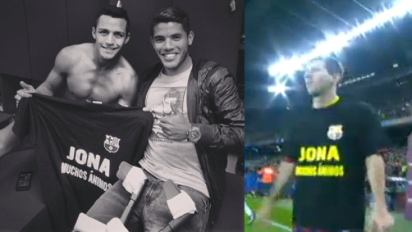 Jugadores del Barcelona animan a Jonathan Dos Santos