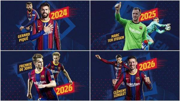 El 20 de octubre de 2020, la junta directiva presidida por Josep Maria Bartomeu renovó a Gerard Piqué hasta 2024, a Ter Stegen hasta 2025 y a Clément Lenglet y Frenkie de Jong hasta 2026.