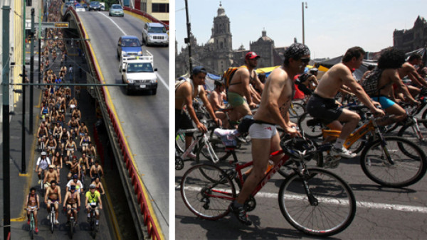 Ciclistas desnudos protestan en México en favor del uso de la bicicleta