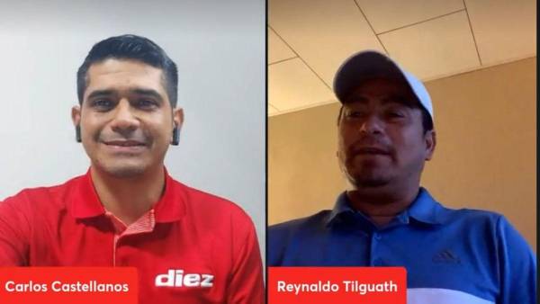 Carlos Castellanos charlando con Reynaldo Tilguath sobre la final de Olimpia vs Olancho FC.