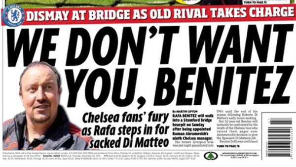 Afición del Chelsea está en contra de la llegada de Benítez