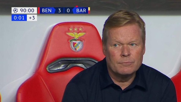 Descalabro catalán: Las caras de Koeman, la foto de Depay; Piqué, abatido en el Benfica-Barcelona
