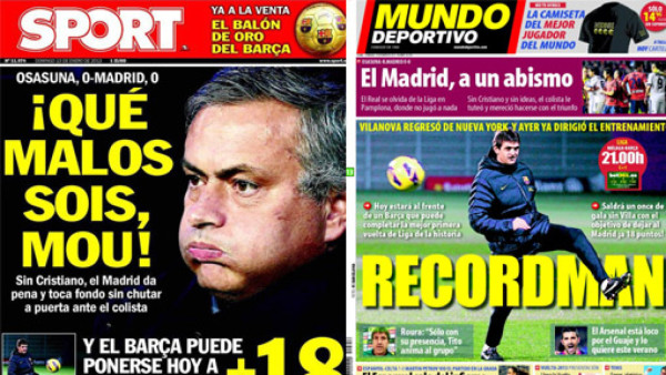 Diarios de Barcelona se burlan del empate de Real Madrid