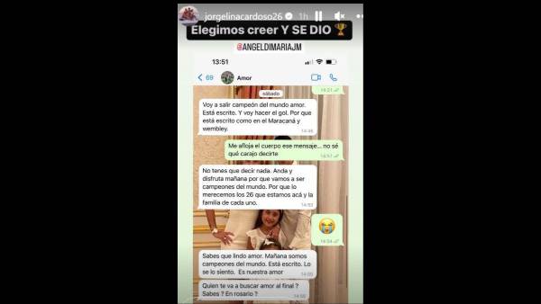 Promesa de Di María hacia su esposa un día antes de la final.