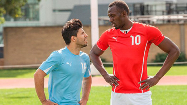 VIDEO: El 'Kun” Agüero y Usain Bolt calientan el derbi de Manchester