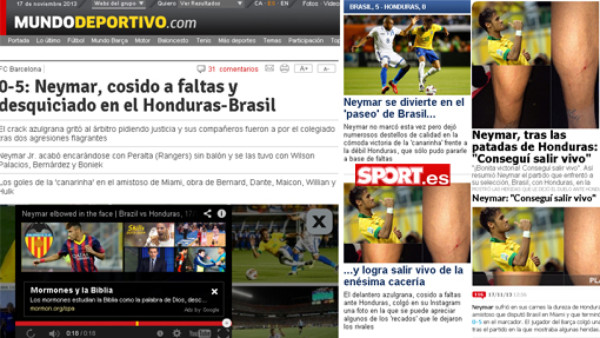Prensa de España: 'Neymar, cosido a faltas” ante Honduras