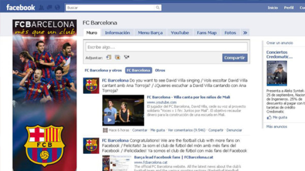 Barça, el club con más fans en Facebook