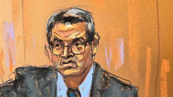 Juan Orlando Hernández durante su interrogatorio este martes.