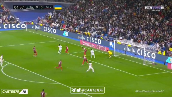 Así fue el pase de Vinicius a Luka Modric para el 1-0 del Real Madrid ante Sevilla.