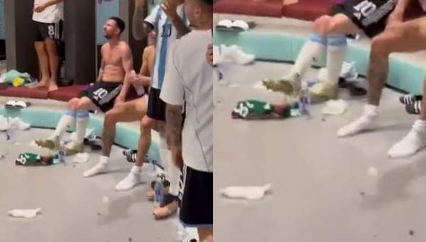 Este fue el polémico festejo de Lionel Messi con la bandera de México en los camerinos.
