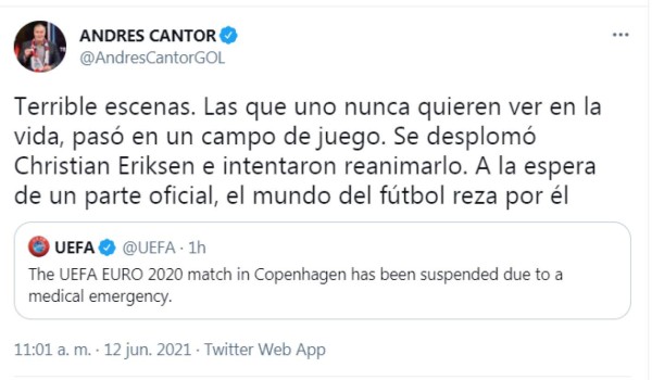 Los mensajes luego de que Eriksen cayera fulminado en pleno partido de la Euro: ¡No, por Dios!
