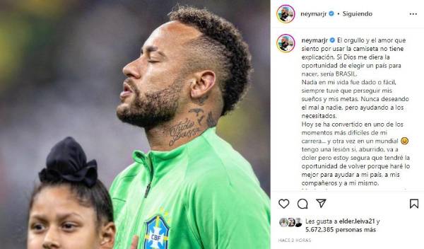 Neymar se pronuncia en redes sociales tras su lesión: “soy un hijo del Dios de lo imposible y mi fe no tiene fin”
