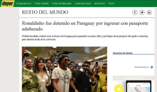 Lo que dice la prensa internacional sobre la detención de Ronaldinho: 'Confuso episodio'