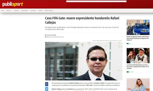 Así reaccionaron medios internacionales tras muerte de Rafael Callejas