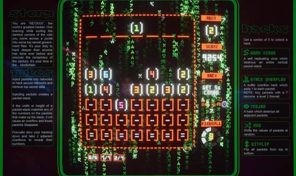 Uno de los tantos juegos que podemos jugar, una parodia de Tetris combinado con estilo Matrix.