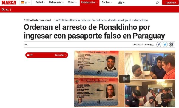 Lo que dice la prensa internacional sobre la detención de Ronaldinho: 'Confuso episodio'