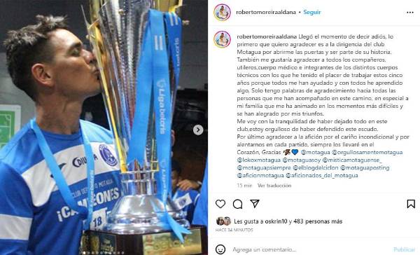 Se va un goleador histórico de Motagua. Roberto Moreira no seguirá en el club azul.