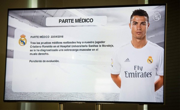 Cristiano, baja en Real Madrid por lesión y mañana no jugará