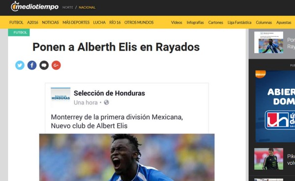 La prensa mexicana sobre Alberth Elis: 'Monterrey ficha a la joyita hondureña'
