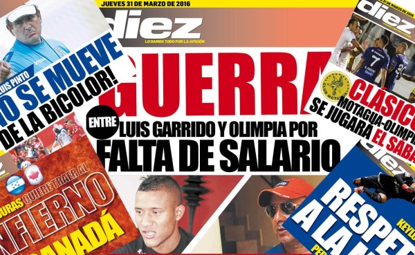 Las portadas digitales de DIEZ de jueves 31 de marzo del 2016&nbsp;&nbsp;